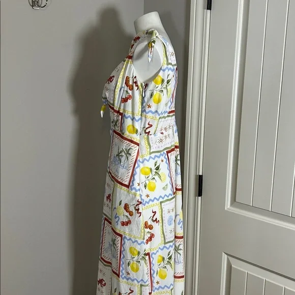 Abercrombie and Fitch Tie Front Scarf Midi Dress Italy Coastal Fruit Sz L NEW - Picture 8 of 13